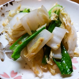 白菜と小松菜の辛子味噌炒め